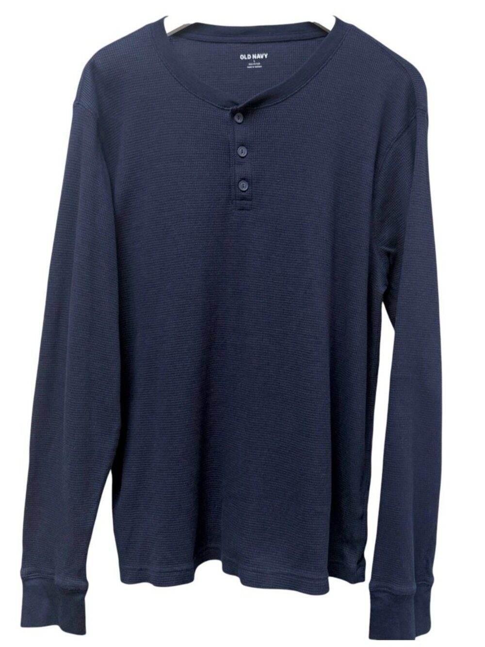 Old Navy Waffle Knit Henley Shirt Large Navy Blue Long-Sleeve Mens